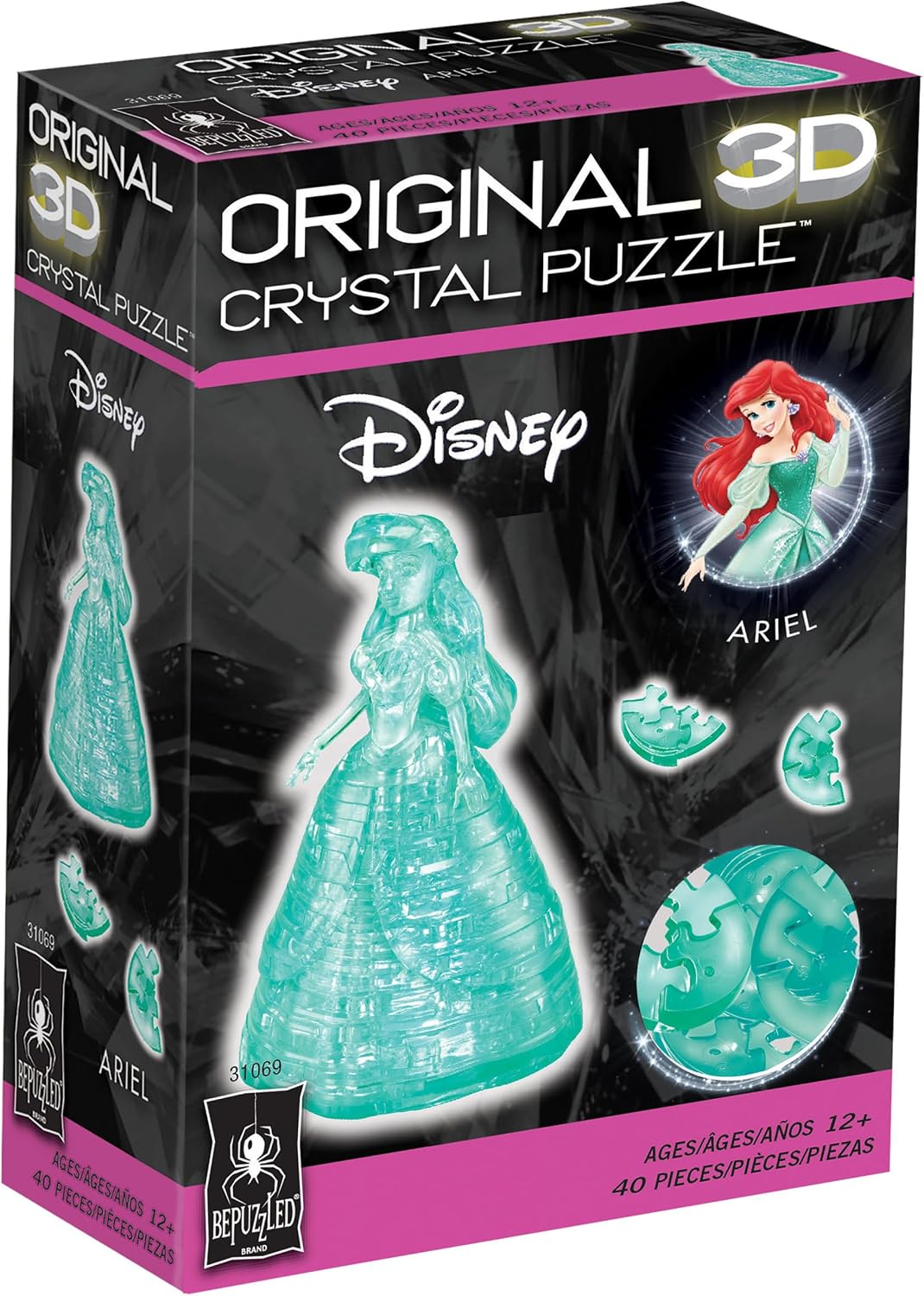 BePuzzled, Disney Ariel Original 3D Crystal Puzzle, Perfect for Puzzlers Ages 12 and Up, Challenging to Complete and Beautiful to Display, Collect Them All