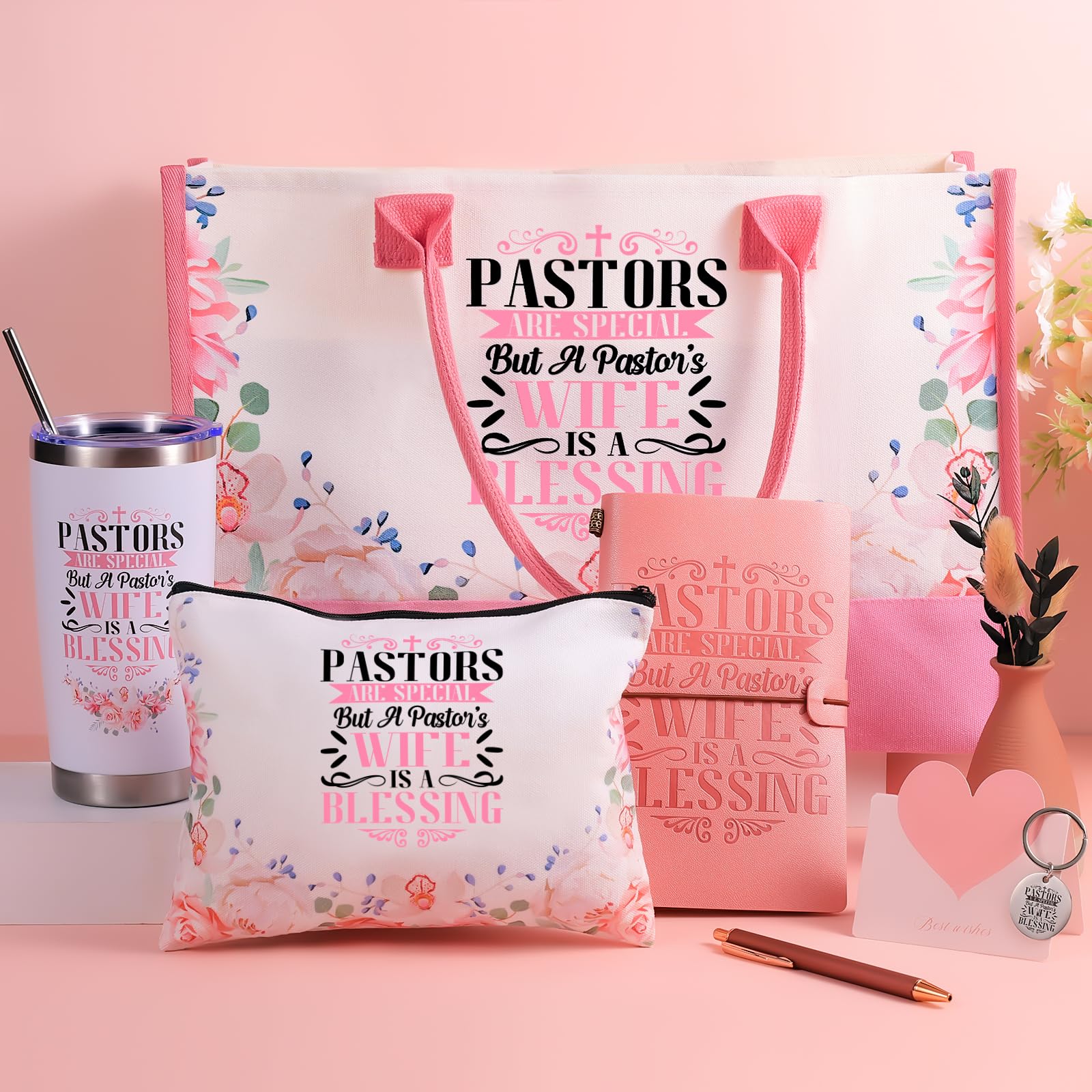 VAIPI Pastor Wife Appreciation Gifts for Women Faith, Inspirational Christian Gifts for Pastors Wife Religious Catholic Gift Basket with Insulated Tumblers Handbag Journal Pen Bookmark Keychain