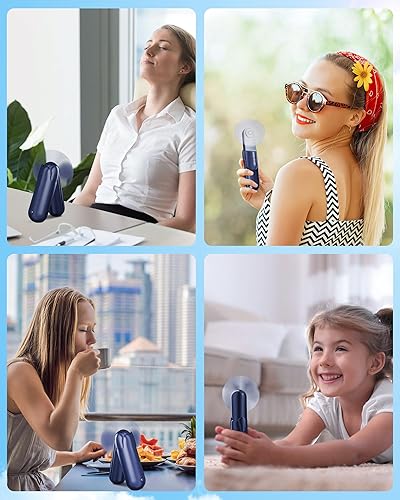 Miniatura 7 de Mini ventilador de mano, ventilador de mano portátil con USB recargable, funciona con batería de 2000 mAh, 3 velocidades ajustables, ventilador de