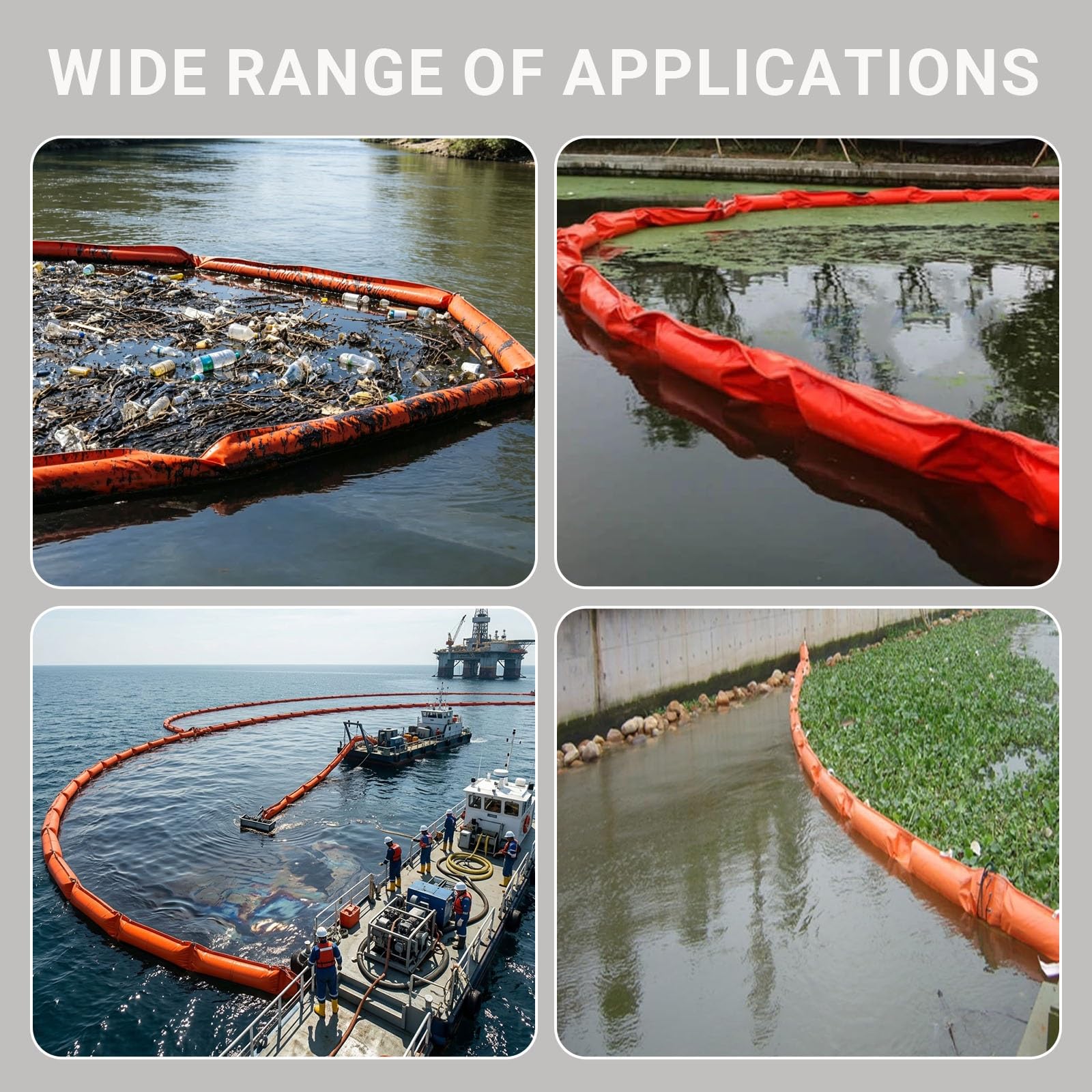 Barrière Anti-déversement d'hydrocarbures Industrielle pour la Lutte Contre Les déversements - Barrière d'eau en PVC Haute résistance pour rivières et Ports, Longueurs Personnalisables (10 m