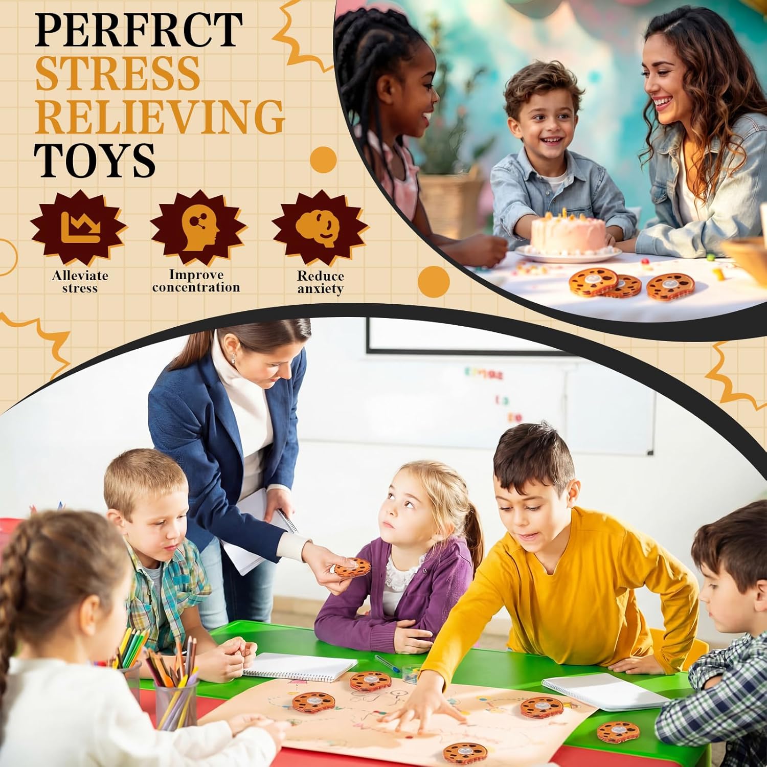 48 Pcs Cookie Fidget Spinners Bulk Mini Fidget Cookie Birthday Party Favors, Goodie Bags Stuffers, Party Game Supplies, Rewards, Carnival Prizes and Gifts