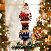 Vista 3 de Old World Christmas Adorno de cristal soplado con parte superior del árbol de Papá Noel para árbol de Navidad, decoración navideña hecha a mano
