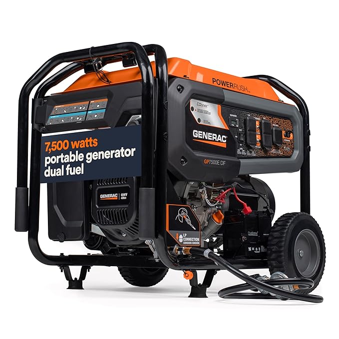 Generac 8011 GP7500E 7,500-Watt Dual-Fuel Compatible Portable Generator