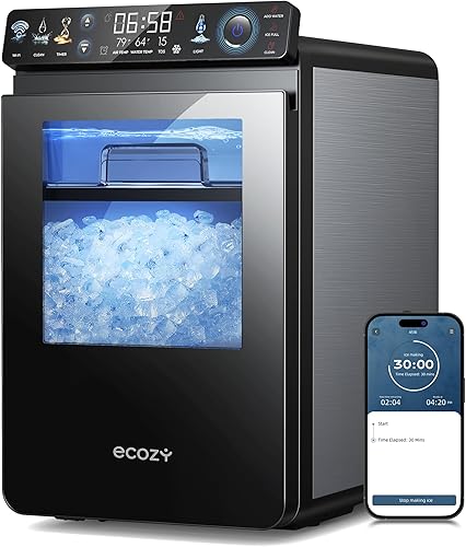Vista 10 de ecozy - Máquina de hielo portátil de sobremesa - 9 cubos de hielo en 6 minutos, producción diaria de 12 kg, autolimpiante con bolsas de hielo