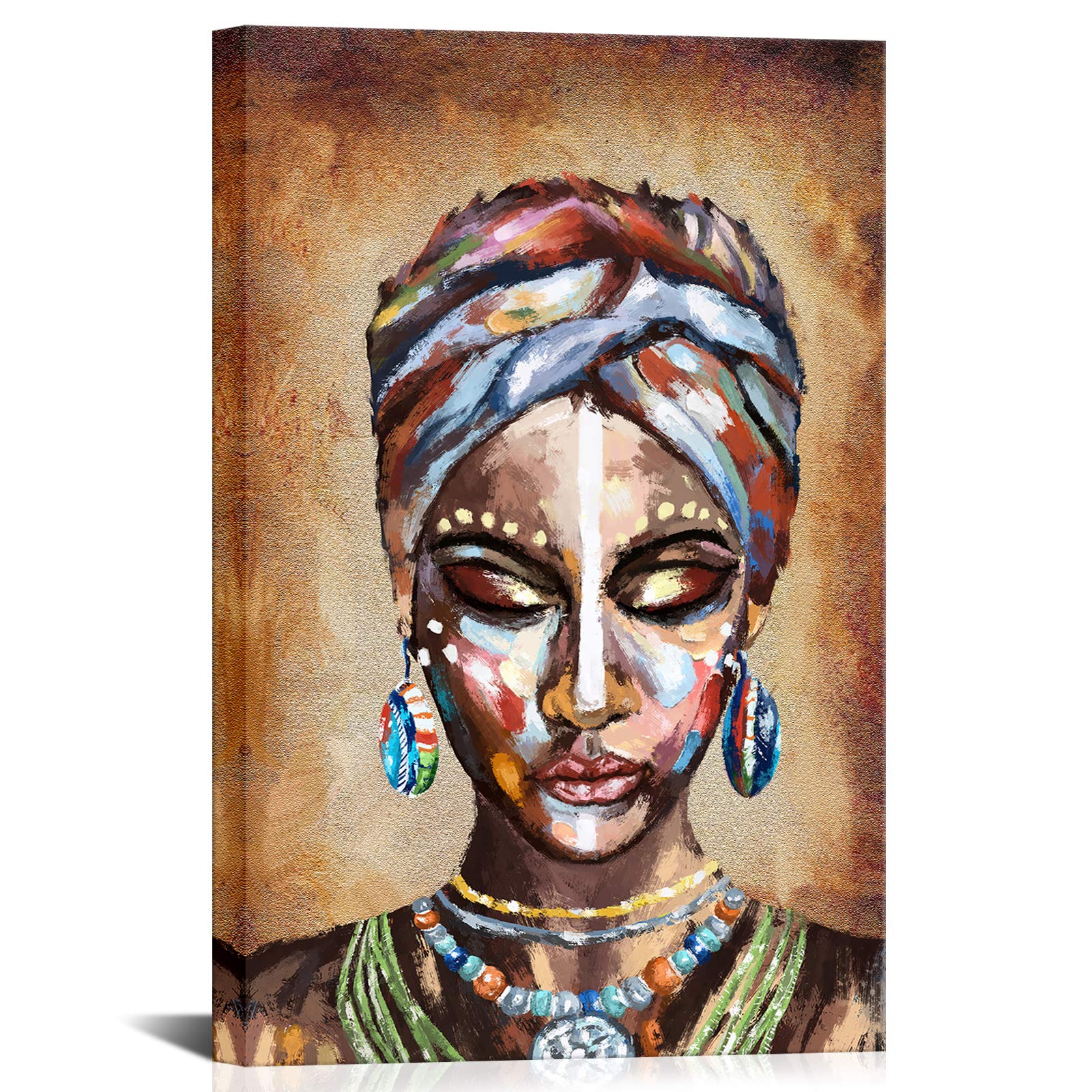 KLVOS Framed African American Canvas Wall Art Fashion Black Girl Wall Decor Colorful Portrait Canvas Print Picture Painting for Livint Room Bedroom Living Office Decorations 24x36 inch