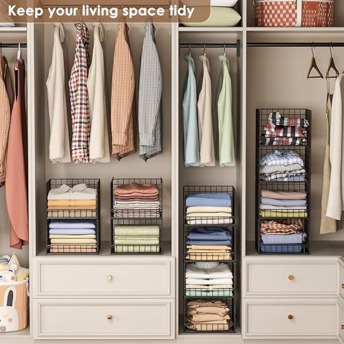Miniatura 4 de Organizadores apilables de armario y cestas de almacenamiento, organizador de estante de armario de 4 niveles para espacios pequeños, cajón de