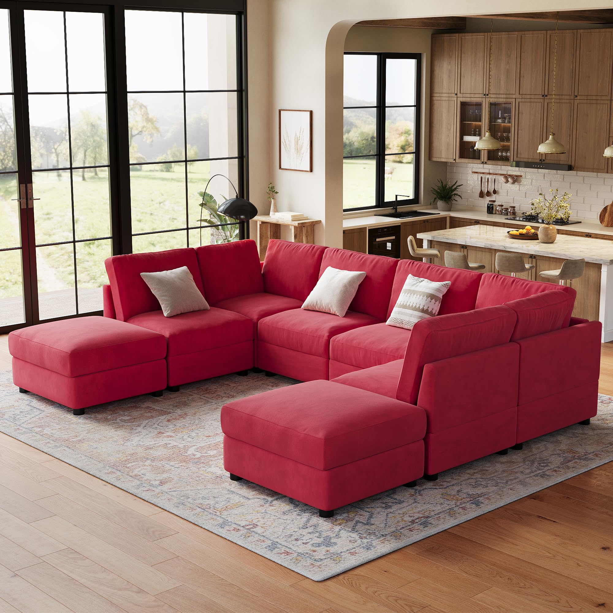 IDEALHOUSE 138" Modular Sectional Sofa, 8 Seater Sectional Couch, U-Shape Modern Sofa with Ottoman, Deep Seat, Oversized Convertible Modular Couch for