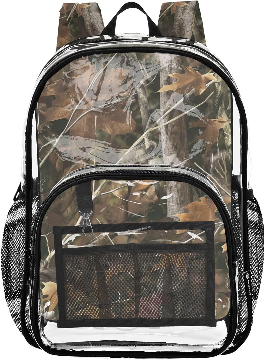 Clear Backpack for School, Hunting Camouflage Forest Trees Leaves Heavy Duty Bookbag for Kids Teens Adults, 12L See Through Clear Backpacks, Transparent Bag for Travel Work Daily Use