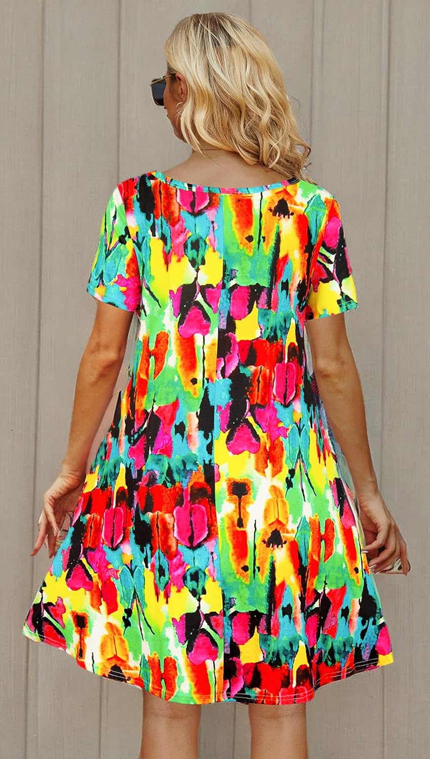 Moskill Casual Summer Dresses for Women Beach Sun Dress Short Sleeve Tshirt Dress with Pockets - Image 5