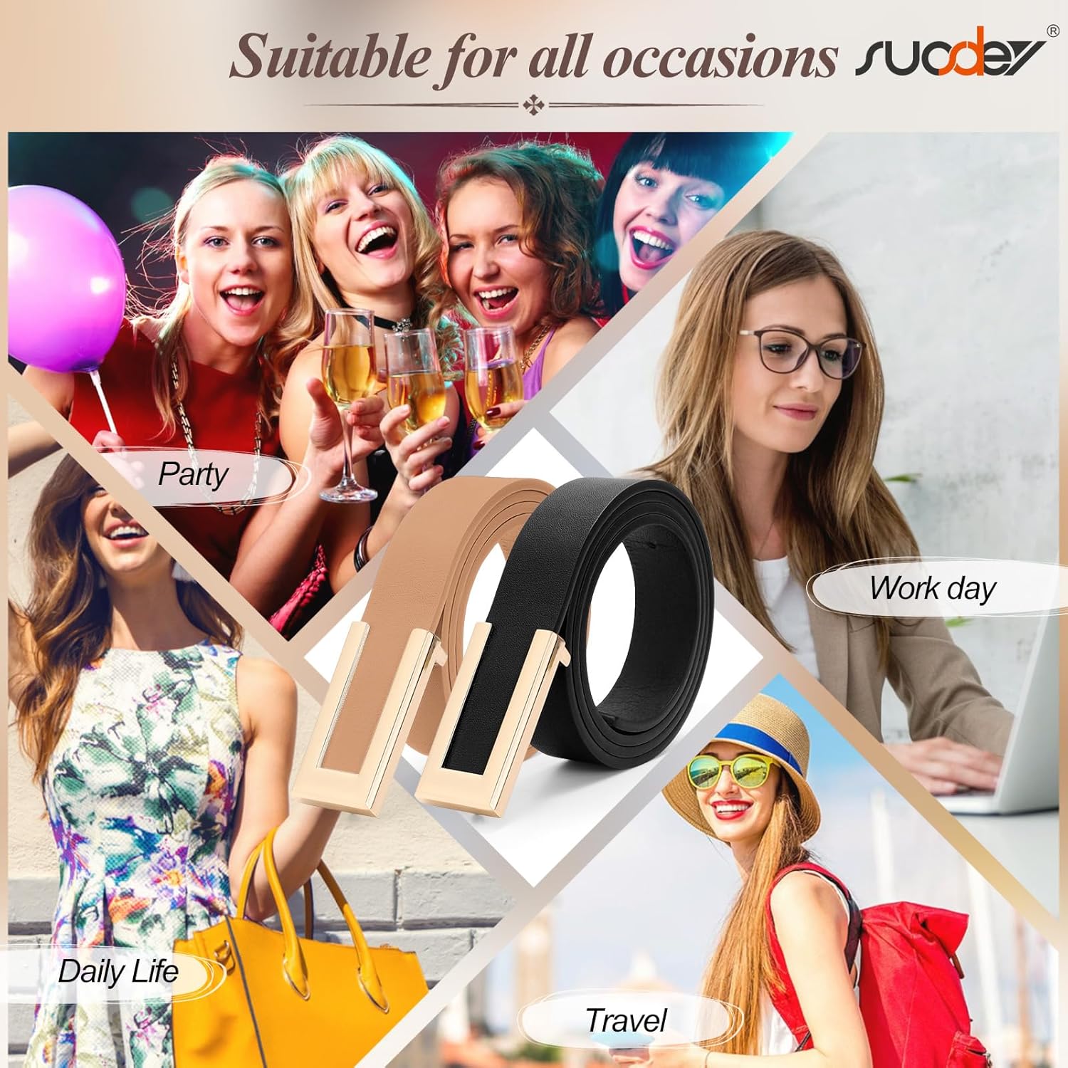 SUOSDEY 3 Pack Skinny Leather Belts for Women Jeans Belt for Dress with Alloy Buckle - Image 5