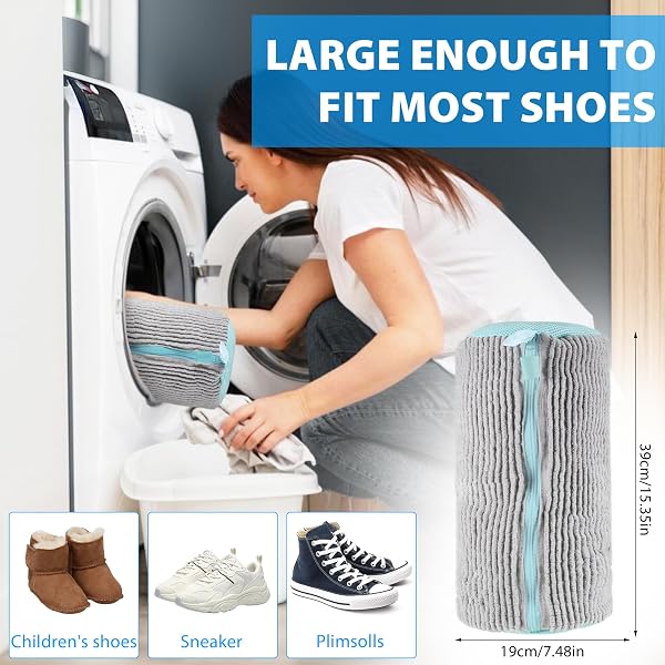 2-Piece Shoe Washing Bag, Washing Machine Shoes, Reusable Wash with Zip and Cleaning, Protect Your Shoes from Damage (Grey) - 2