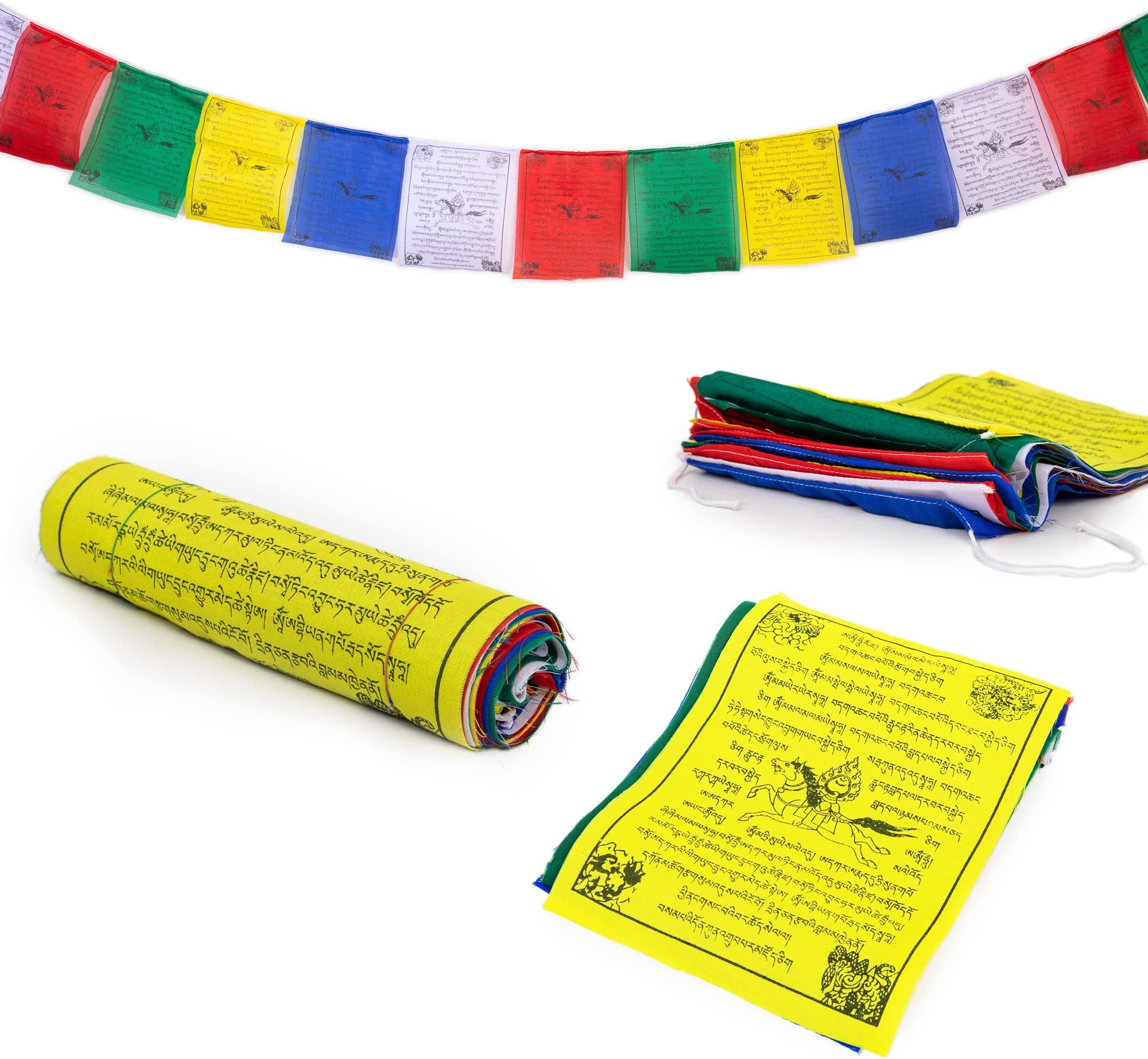 Tibetan Prayer Flags 8" x 10" Outdoor Decoration Hand Printed Banner- Printed in Nepal Wind Horse Flag Affirmation [25 Flags]