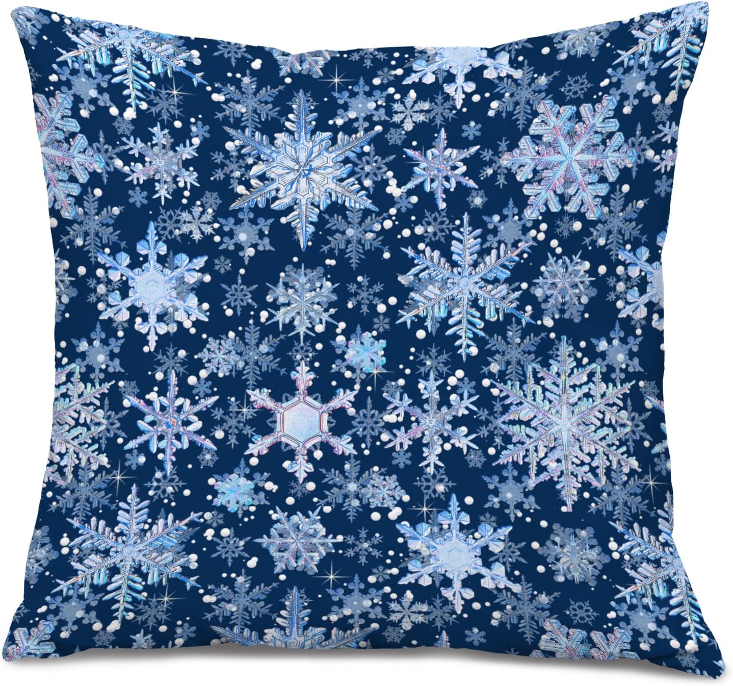 Navy Blue Christmas Throw Pillow Covers 18x18, Christmas Snowflake Decor, Glitter Xmas Crystal Snowflake Decorative Pillow Covers for Home Bedroom Living Room