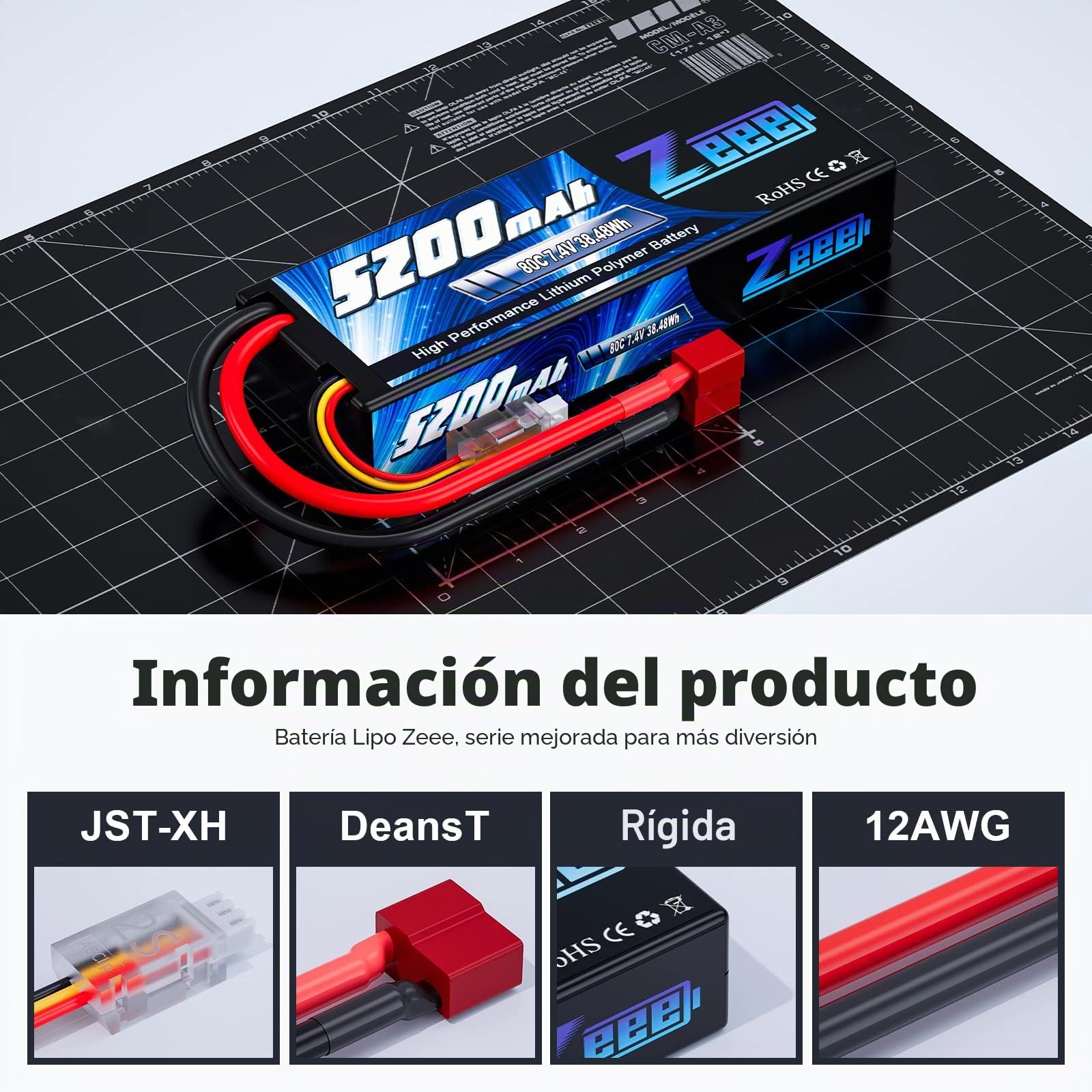 Zeee 2S Lipo Batería 5200mAh 7.4V 80C RC RC Baterías con Conector Deans T para RC Evader Bx Auto Car Truck Truggy RC Hobby