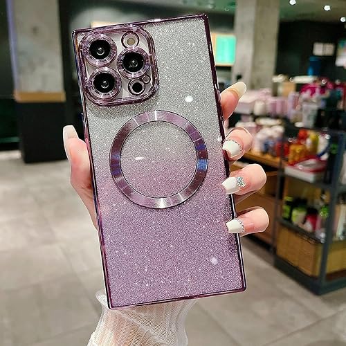 Miniatura 3 de Misscase Funda para iPhone 13 Pro Max compatible con MagSafe, protección completa, protector magnético de lente de cámara con purpurina,