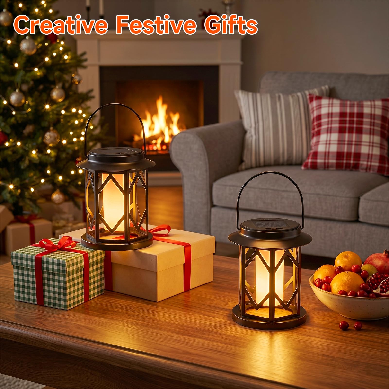Ketom 2 Pièce Lanterne Solaire Exterieur Jardin, avec Poignée et Crochets | Lampe Solaire avec Bougie Vacillante LED, Lanternes Solaires Exterieures IP65 Étanche, pour Camping Pelouse Balcon Cour