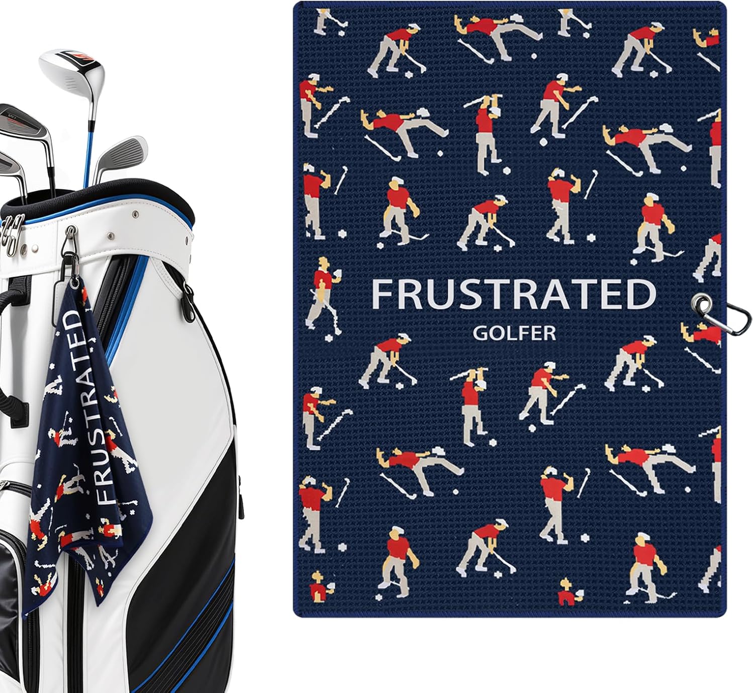 Microfiber Golf Towels (16" X 24") with Carabiner Clip, Waffle Pattern Golf Towel Hook and Loop Fastener, Golf Club Towel, Premium Golf Accessories, Gift for Men, Golfers, Dad (Navy Blue)