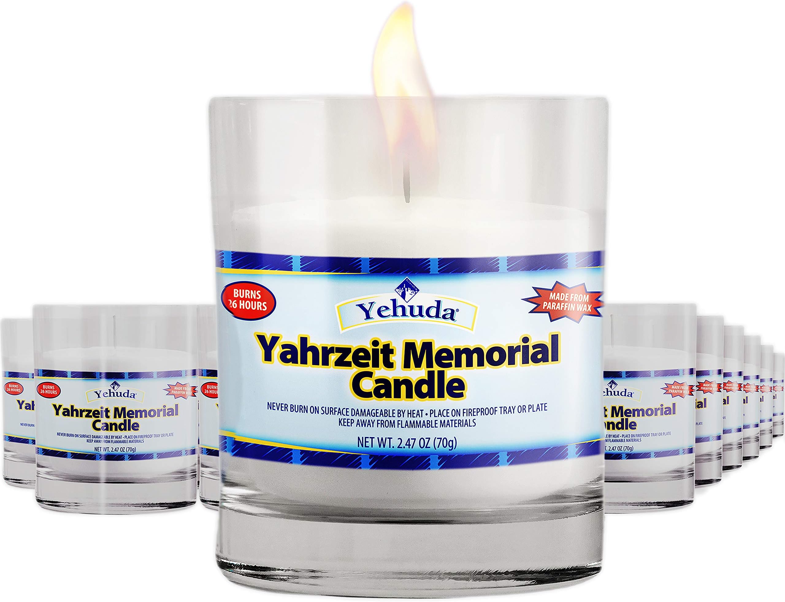 Yehuda, Yahrzeit Memorial Candle, Glass Tumbler (24 Pack