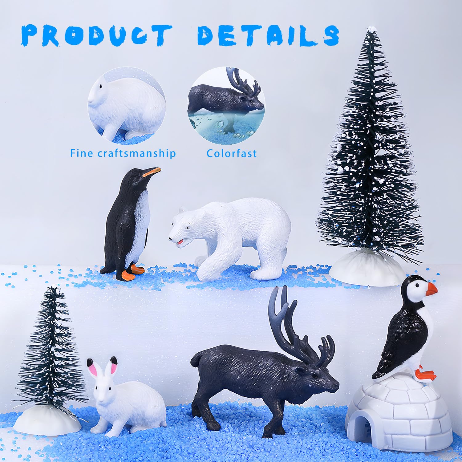 kukifun 56Pcs Arctic Animal Toy, Mini Figures Polar Bear, Penguin, Caribou, Snowy Owl, Pine Trees - Image 3