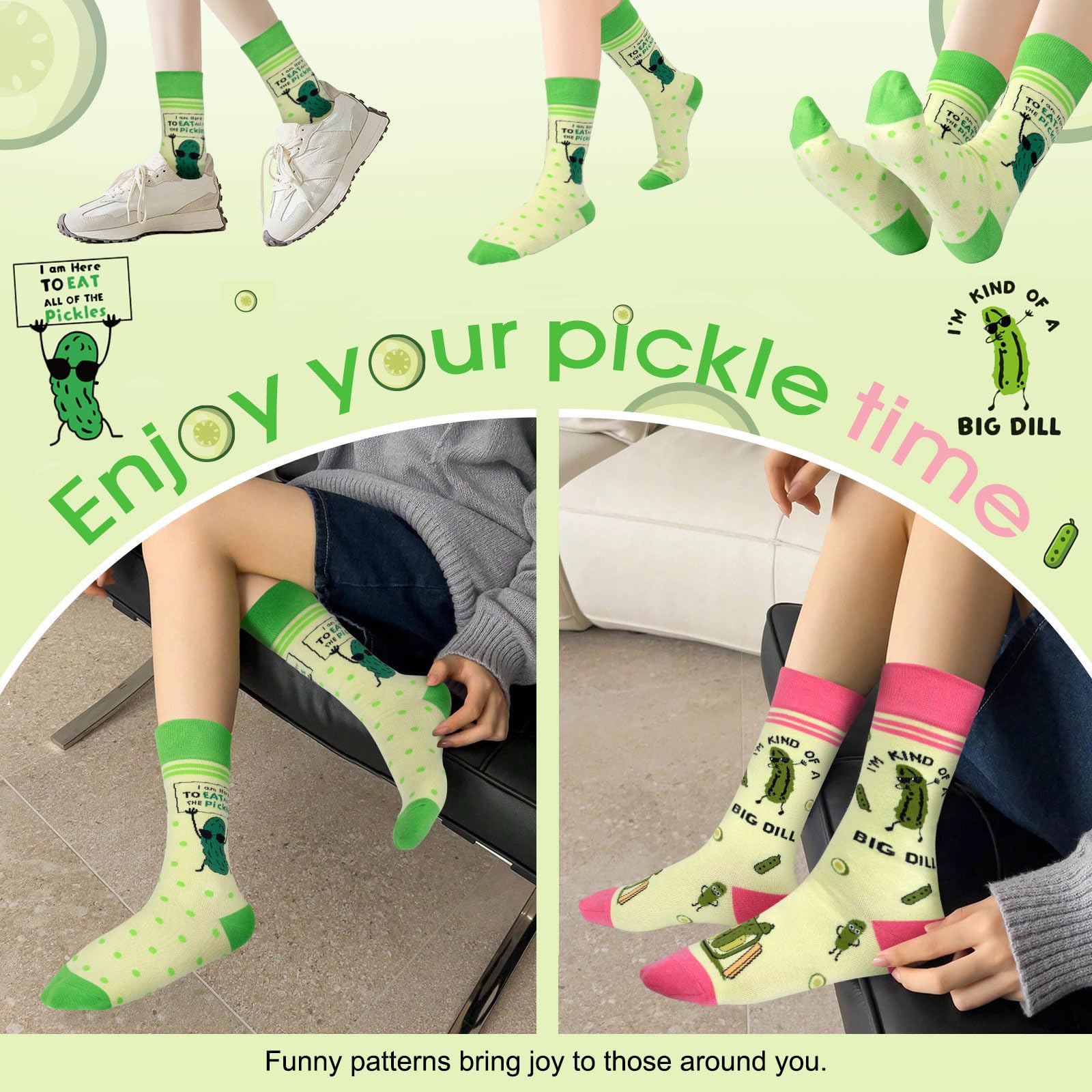 2 Pairs Funny Pickles Socks for Women Men Gifts, Novelty Cotton Dill Crew Socks for Pickle Lovers Stockings Stuffers