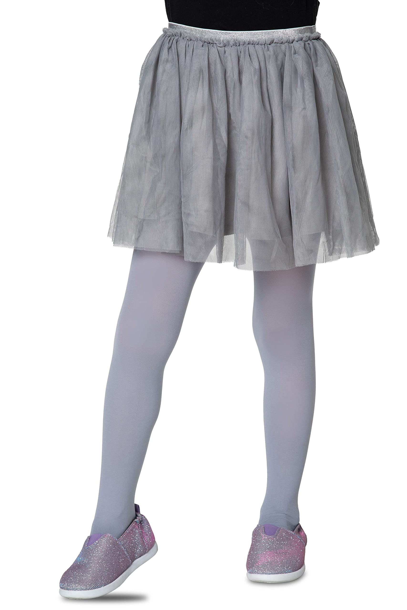 LORES Grey Tights for Girls 40 DEN Opaque Plain Solid Footed, Soft Microfibre Ballet Tights, School Uniform Tights Kids Dance Gymnastics Everyday-wear, 11-12 Years (146/152 cm)