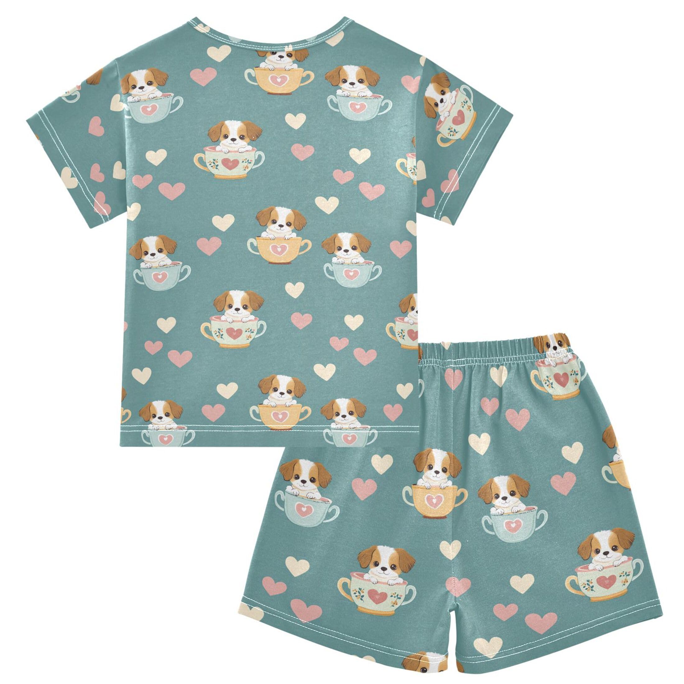 UMIRIKO Cute Dog Teacup Summer Short Sleeve Pajamas Sleepwear PJ Set B0404650