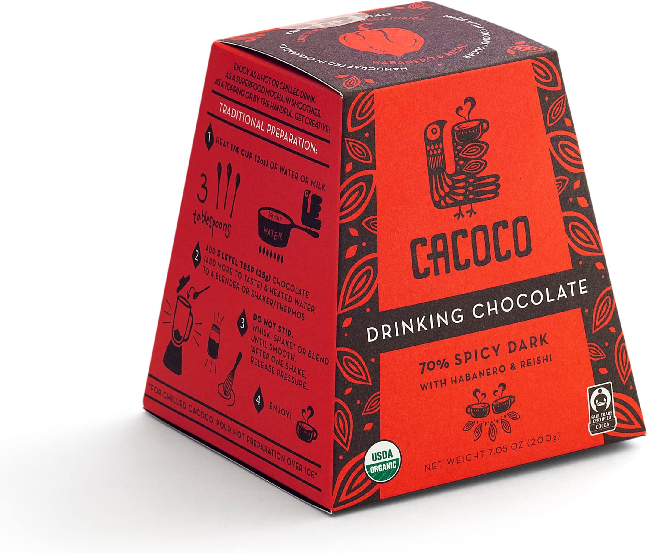 70% Spicy Dark Drinking Chocolate - Certified Organic Hot Cacao / Fair Trade Cocoa - by CACOCO (7.05 ounces) …USDA OrganicFair Trade CertifiedFair Trade CertifiedFair Trade Certified