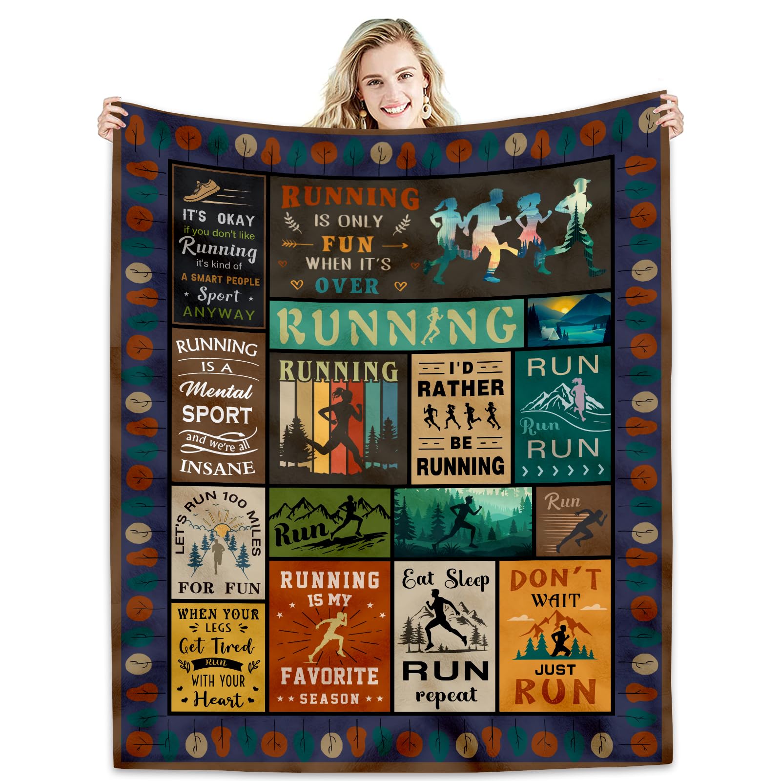 Running Gifts for Women/Men Blanket 50"X60", Cool Sports Theme Birthday Gifts for Runners, Cross Country/Marathon Presents, Track and Field Running Accessories for Her/Him Present Throw