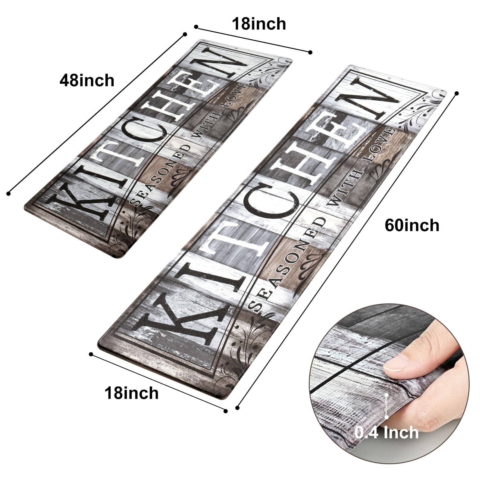 Yugarlibi PVC Küchenteppich 2 Stück, rutschfest Waschbar Küchenläufer | 10mm Dick Anti-Müdigkeit Küchenmatte Läufer, Wasserdicht Ölbeständig Weich Teppich für Küche Esszimmer Flur 44x120+44x150cm