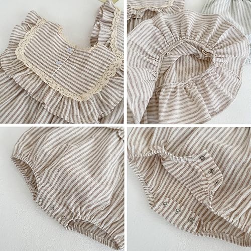 Miniatura 6 de Ashmyova Vestido casual de verano de lino para niñas pequeñas, vintage, con volantes, a rayas, para bebés