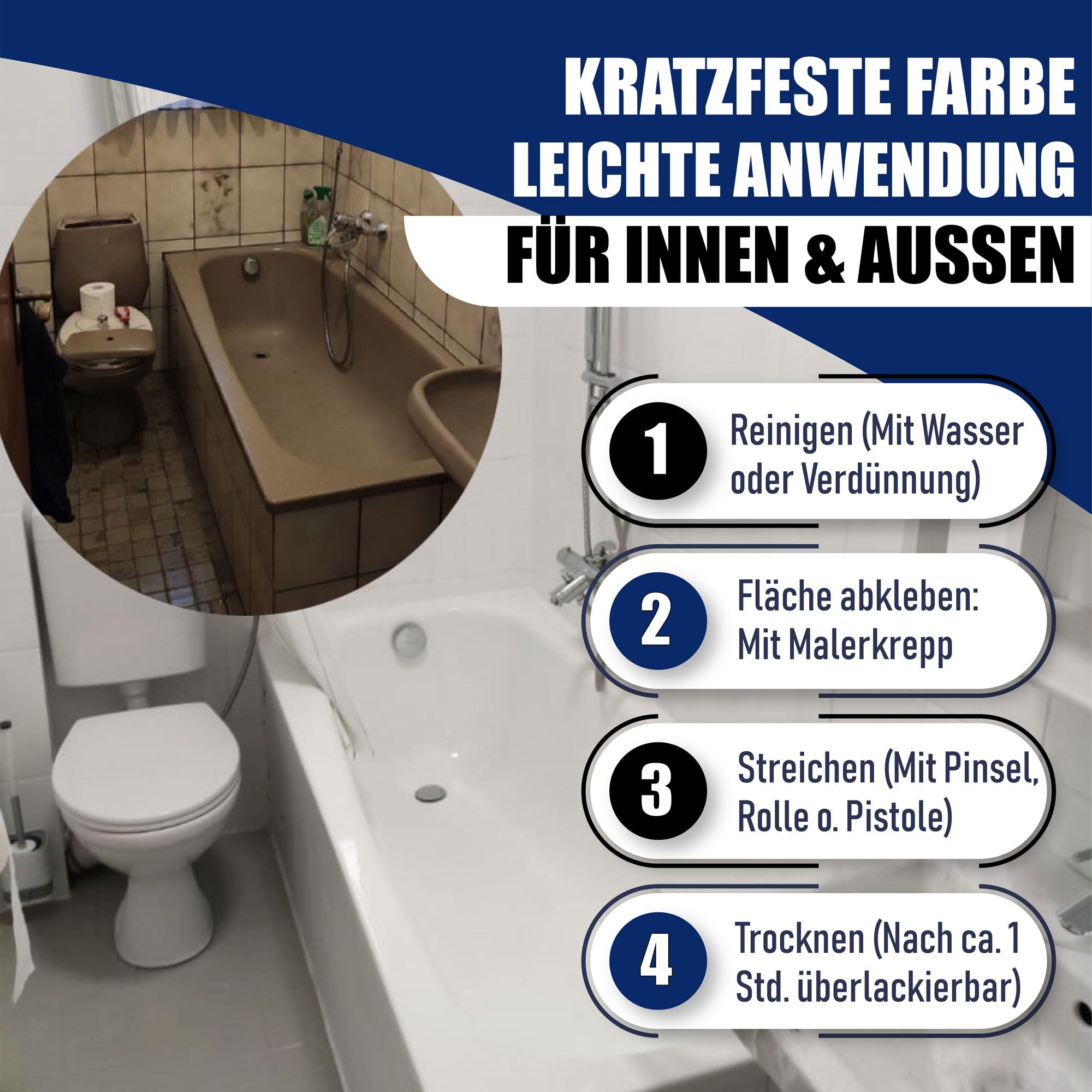 Hamburger Lack-Profi Badewannenlack GLÄNZEND Weiß RAL 9010 Badewannenbeschichtung Emaille Farbe 1 L