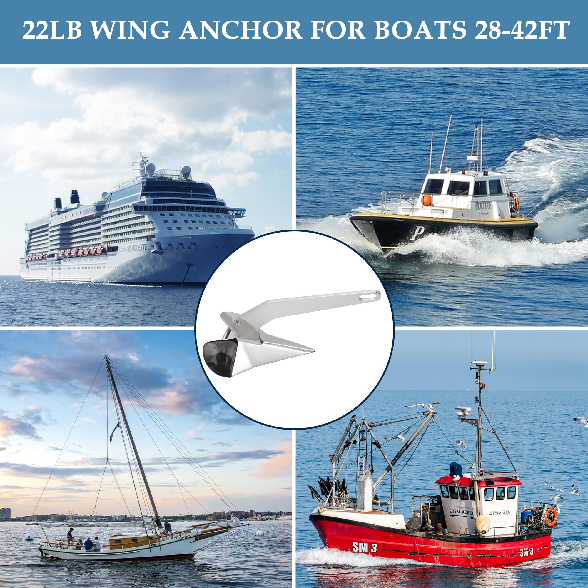 YANYUCB Delta-Anker, Bootsanker aus 316er Edelstahl (3 kg, 4 kg, 5 kg, 5,9 kg, 7,7 kg, 10 kg, 15 kg)