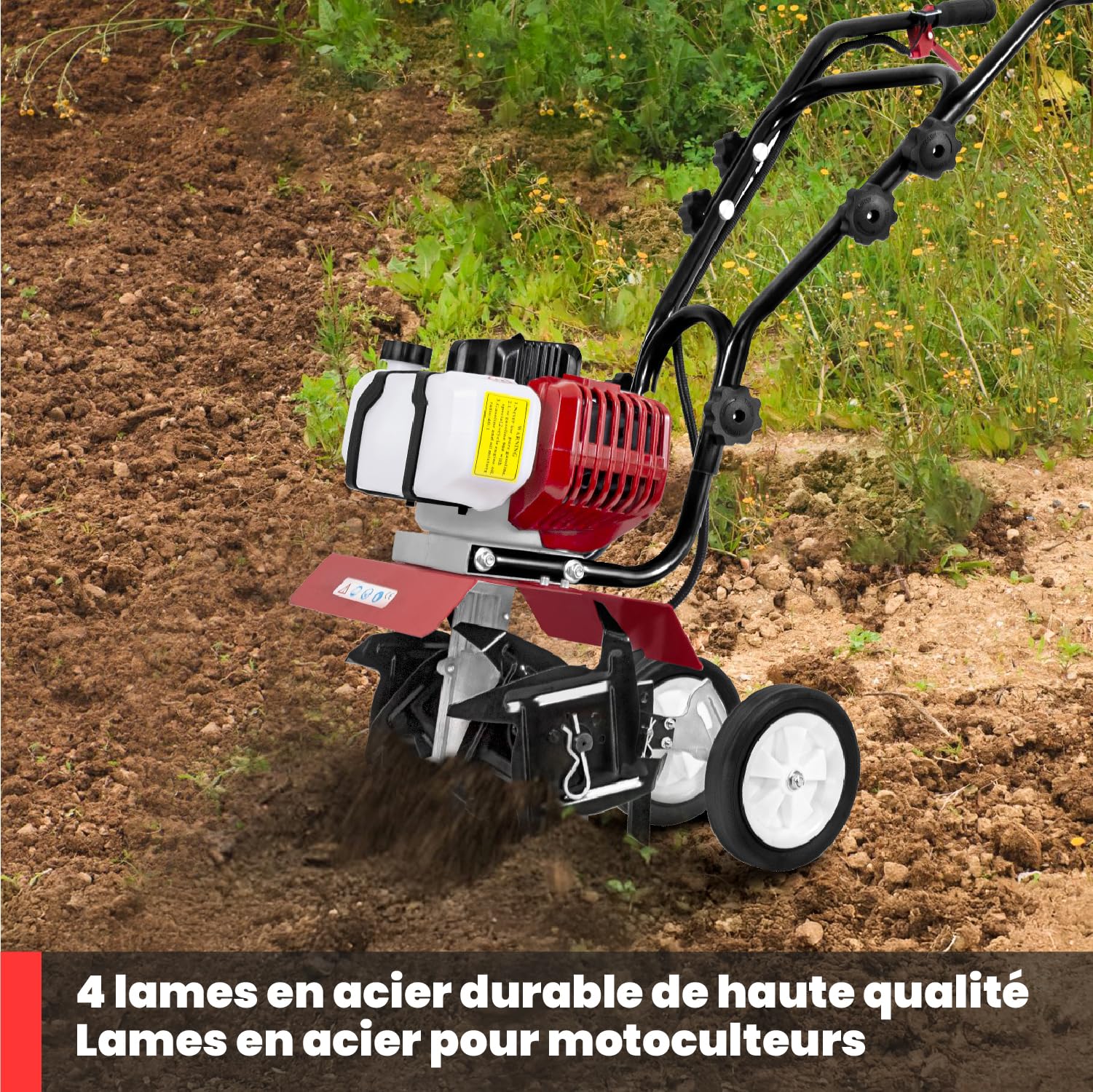 BU-KO 52CC Moteur de motoculteur à Essence de Jardin 3HP 2 Temps cultivateur de Sol à Gazon Rotovator Moteur léger Compact Puissant poignées sûres 1 Ans de Garantie
