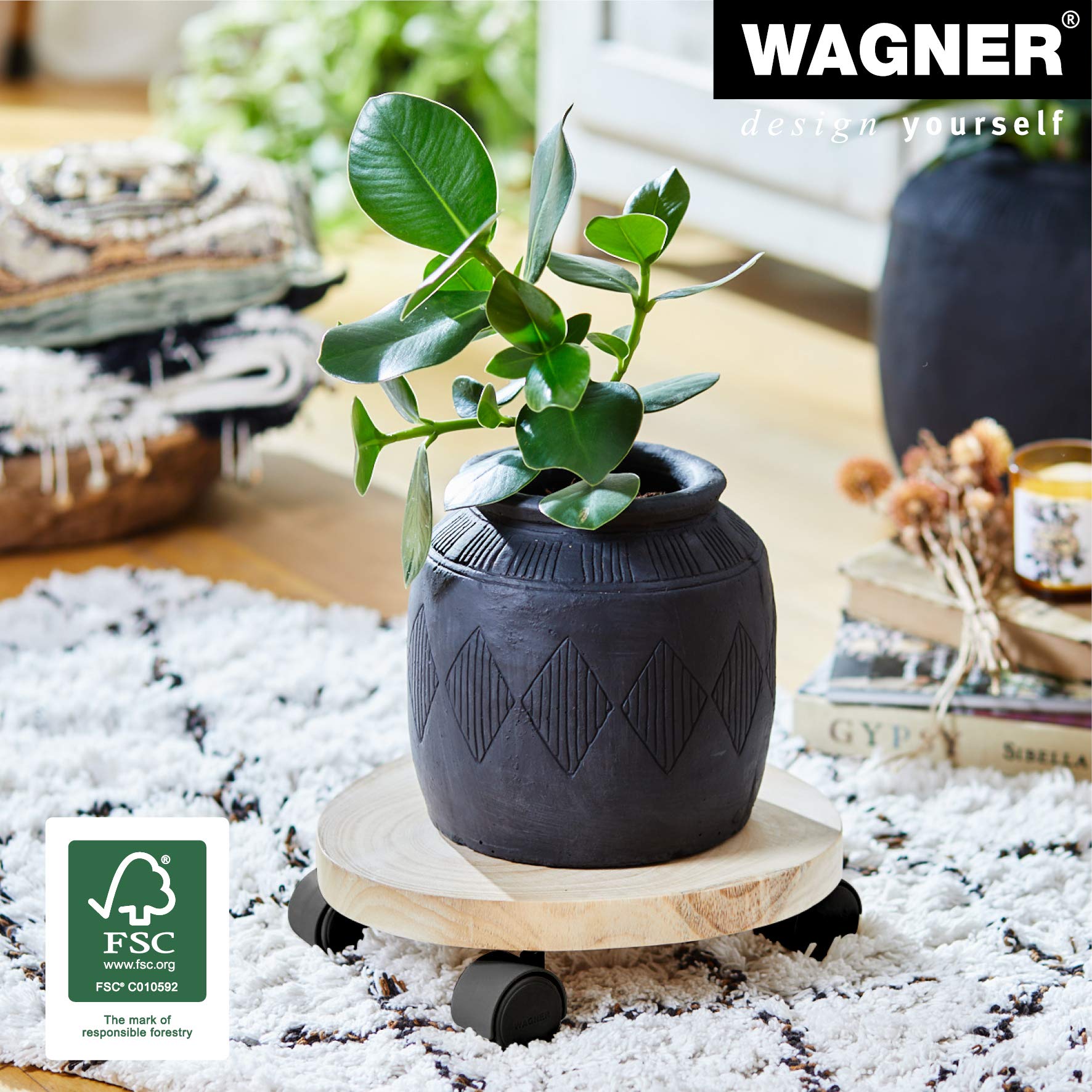 WAGNER Chariot à Plantes DISQUE D'ARBRE 25-30 x 8 cm I Chariot à Fleurs pour Intérieur I Chariot de Pot de Plantes en Disque Tronc D'arbre, Bouleau WAGNER Chariot à Plantes DISQUE D'ARBRE 25-30 x 8 cm I Chariot à Fleurs pour Intérieur I Chariot de Pot de Plantes en Disque Tronc D'arbre, Bouleau
