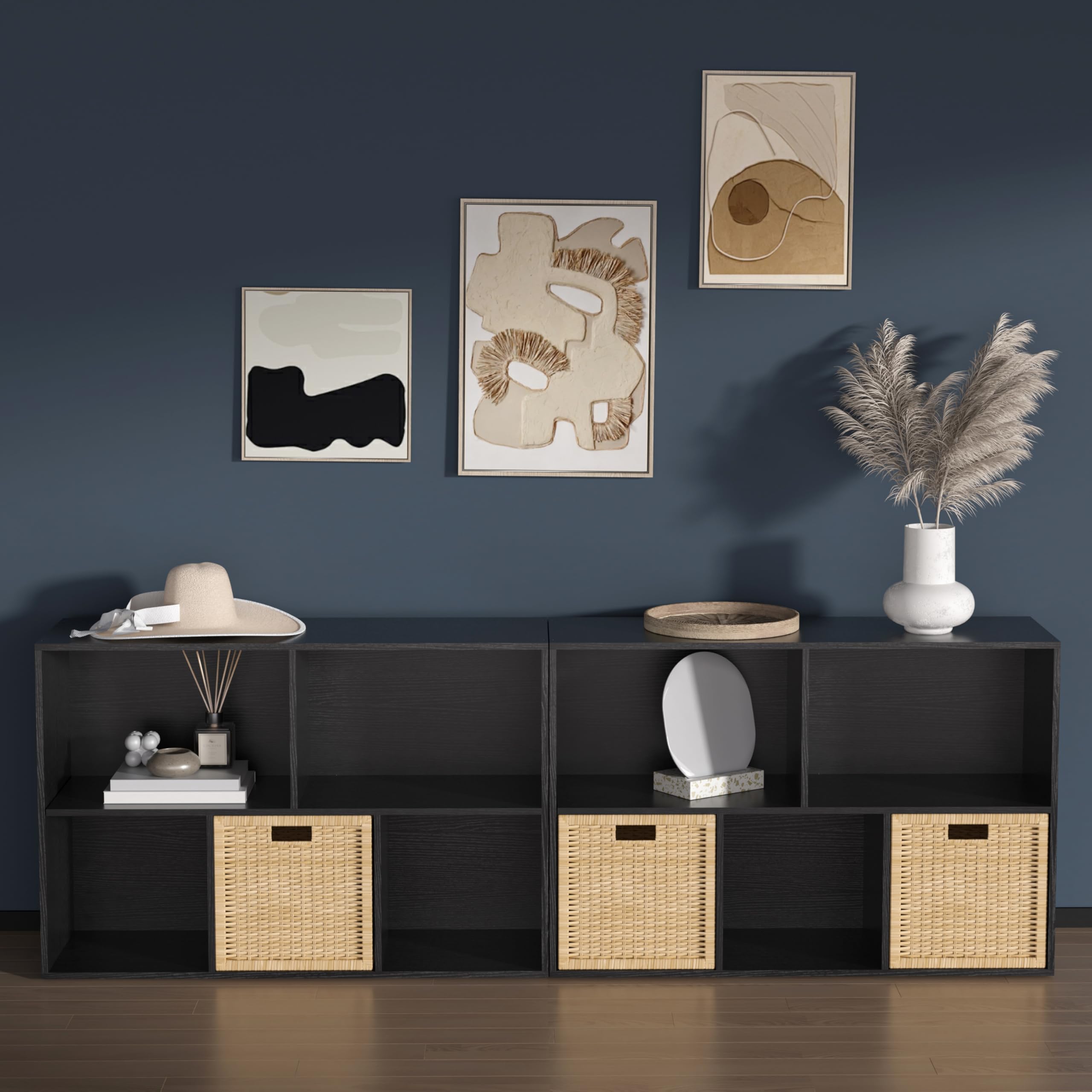 Organiseur de Rangement en Bois à 5 Cubes avec Panneau arrière fermé, étagères cubiques Blanches avec Compartiments pour Le Salon (Noir, 5 Cubes)