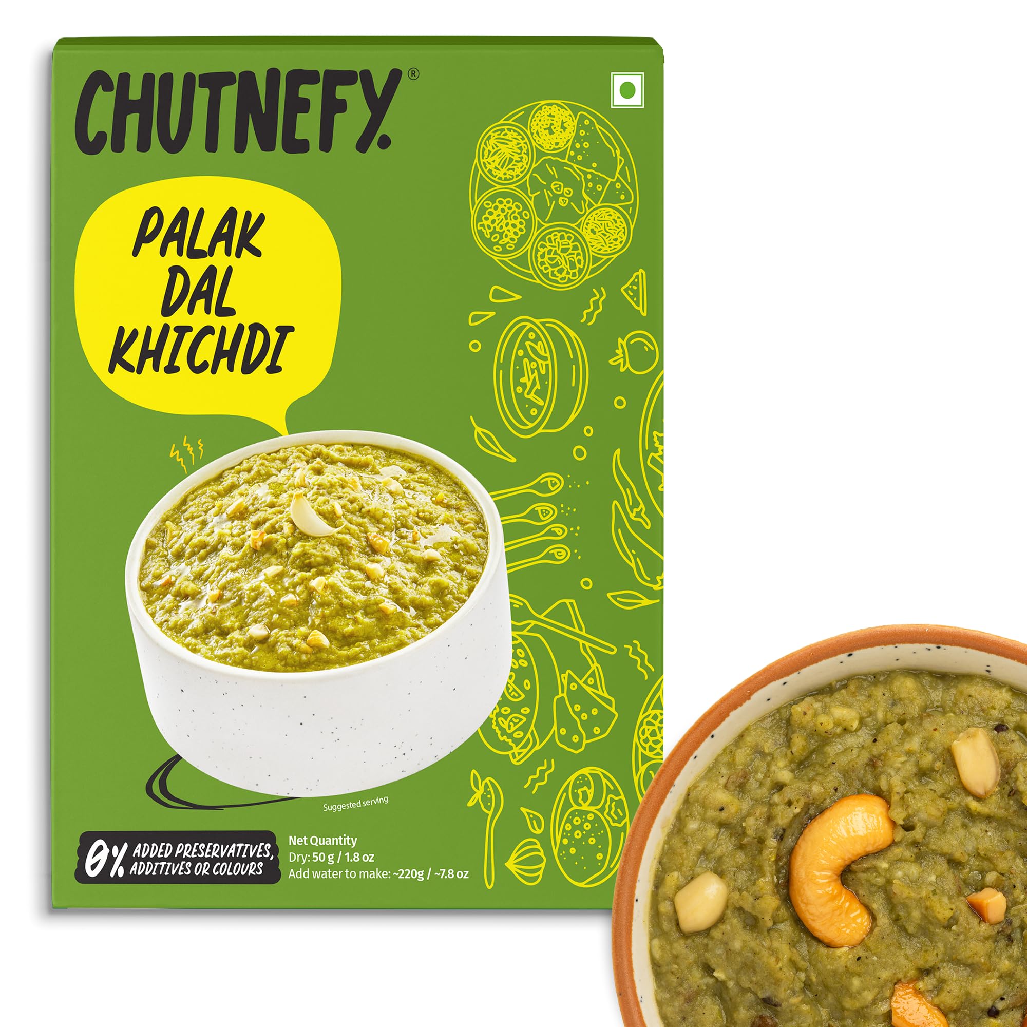 Chutnefy | Palak (Spinach) Dal Khichdi | 100% Natural Ingredients | Pack of 1*50gms (Dry) | Add Boiling Hot Water to make 220gms | 1-2 Servings | No Cooking Required | No Preservatives, Additives, Artificial Colours or Fillers | Loaded with Spinach, Ghee and Nuts | Instant Meal-image-39