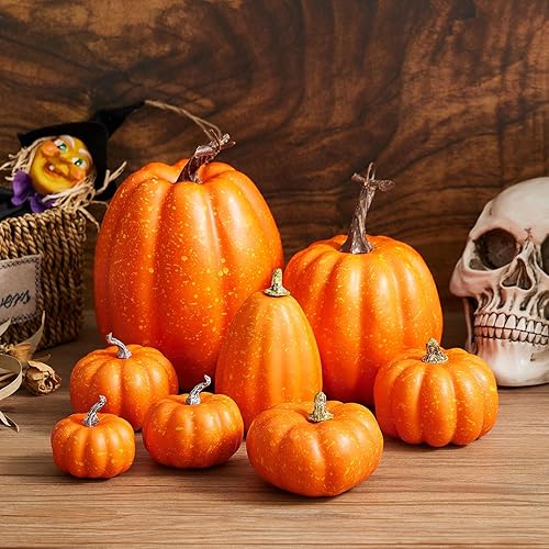 Miniatura 10 de 7 calabazas artificiales para decoración, calabazas de espuma sintética de calabaza surtidas para el hogar, otoño, Halloween, Acción de Gracias