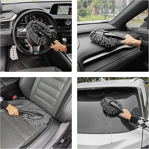 Vista 5 de Amiss Paquete de 2 mini cepillos de microfibra para salpicadero de automóvil, cepillo multifuncional de limpieza para automóvil, accesorios