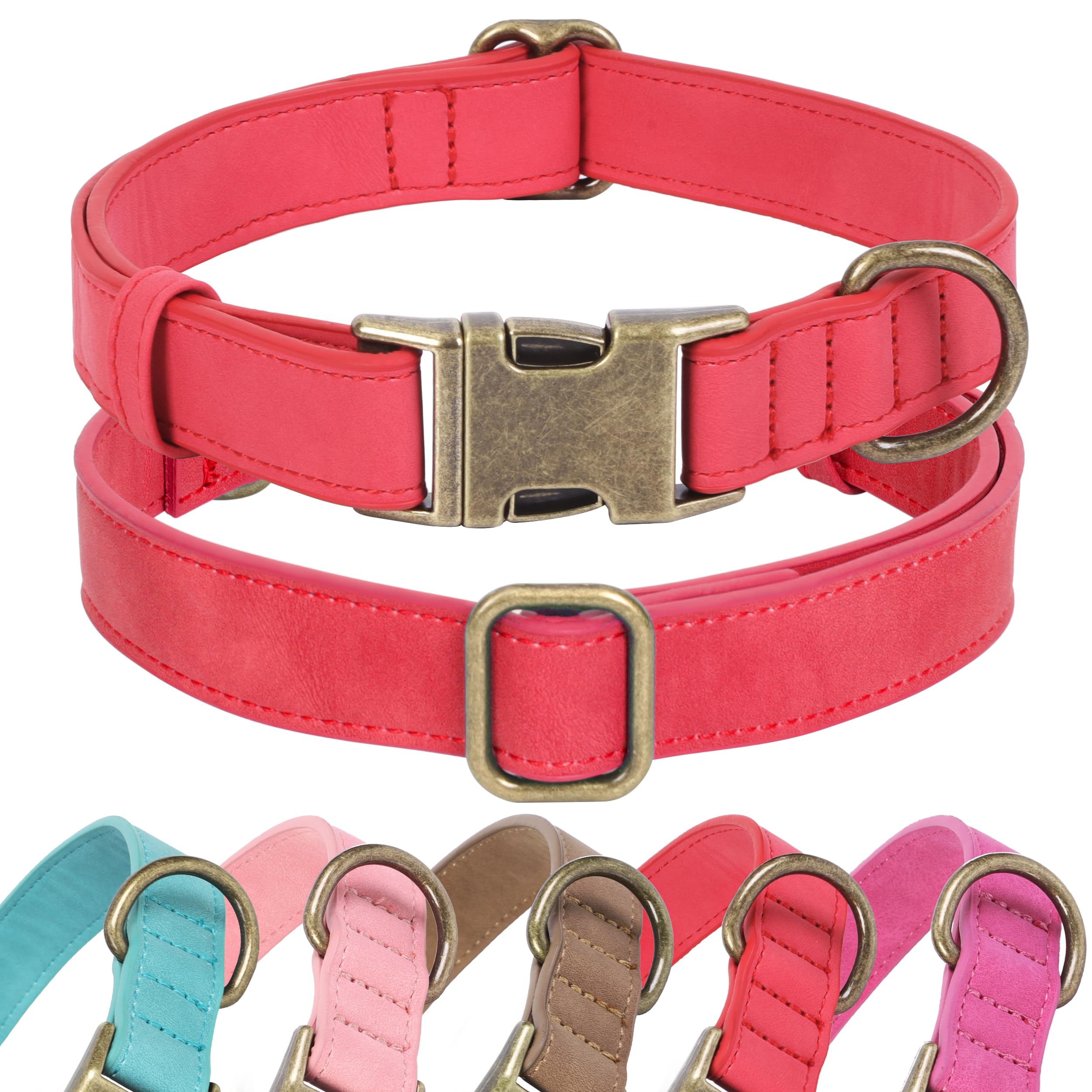 Jumpress Soft Leather Dog Collar for Small Dogs Puppy (Red, 10-14")