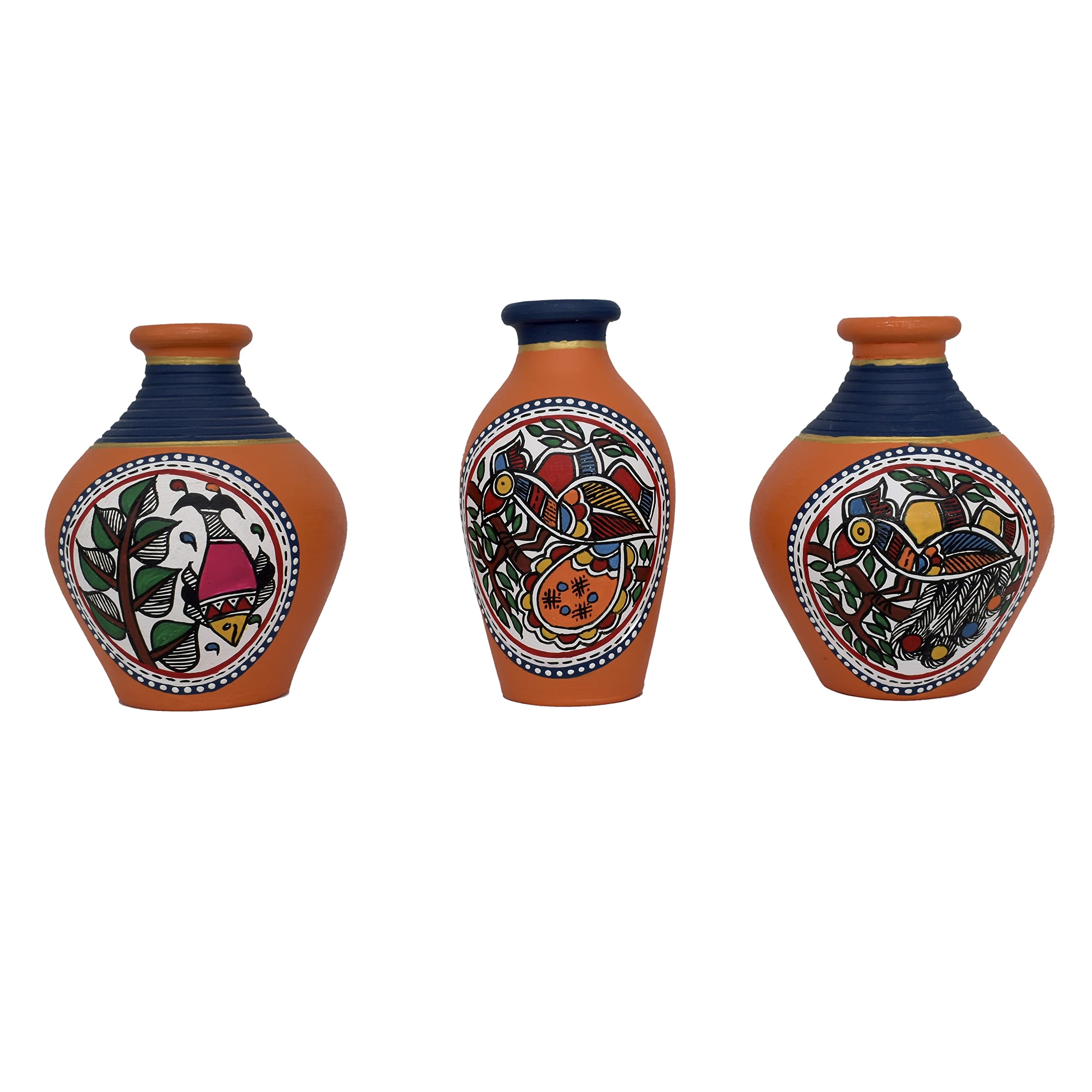 Vintage Warli Terracotta Pots - 3 Piece Combo -12 Vintage Warli Terracotta Pots - 3 Piece Combo -12