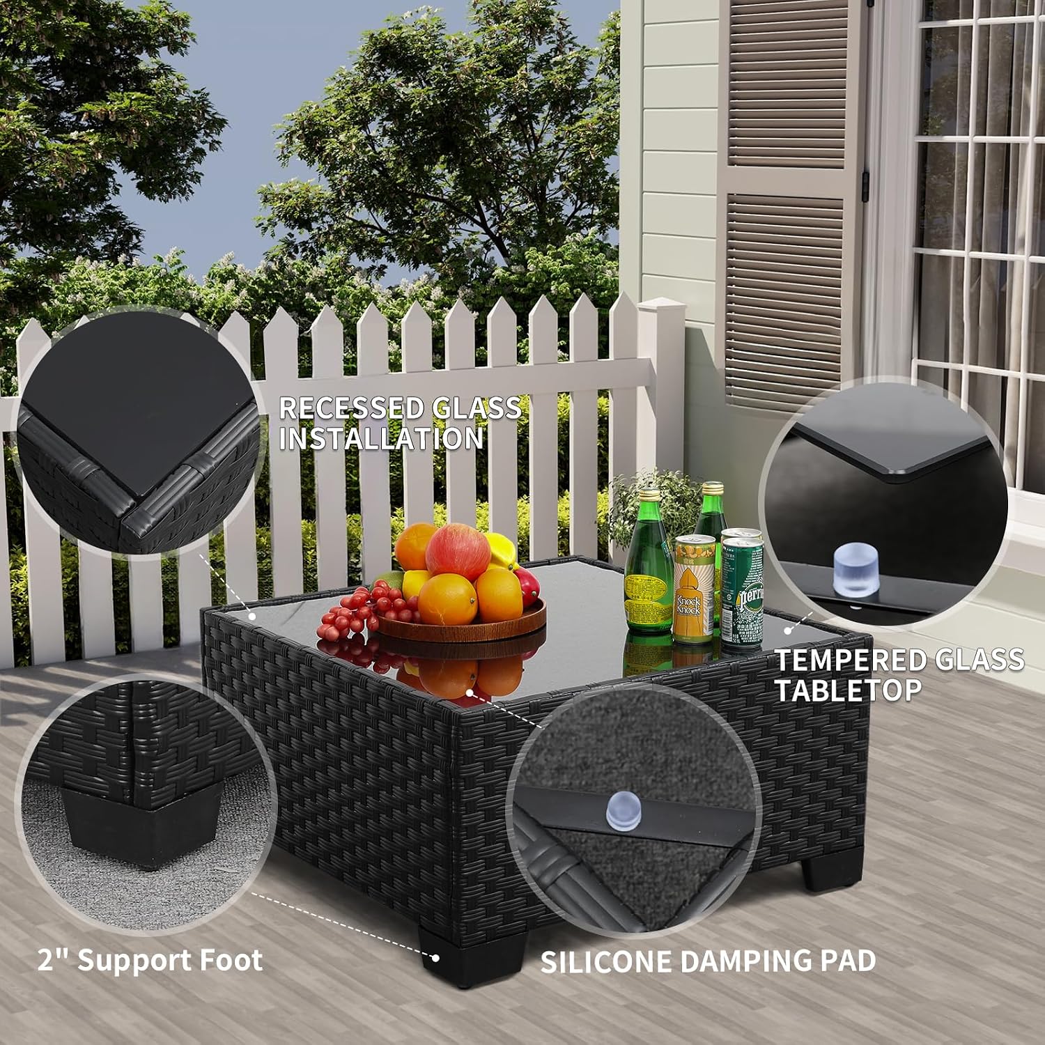 Rattaner Outdoor Furniture Set 3 Pieces Wicker Patio Furniture Outdoor Sectional Patio Couch Outdoor Coffee Table All-Weather Non-Slip Cushions Waterproof Covers, Peacock Blue thumbnail