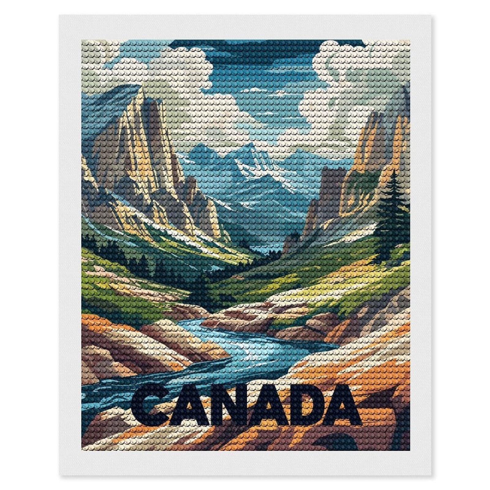 Junmoney Canada Mountain Landscape Art Diamond Painting Canvas Set 16"x20", Satisfying Creative Project, Easy to Follow Symbols, Fun Craft Experience