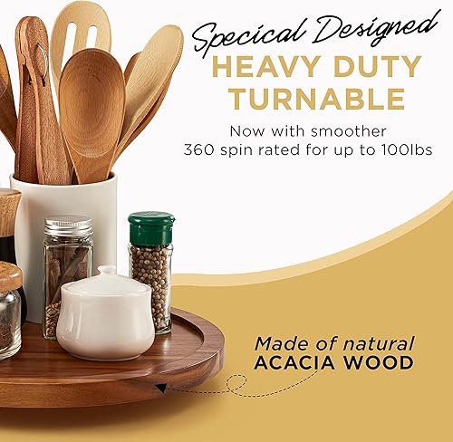 Miniatura 2 de Organizador Lazy Susan de madera de acacia de 13 pulgadas para gabinete, tocadiscos redondos Lazy Susans para encimera, contenedor giratorio de