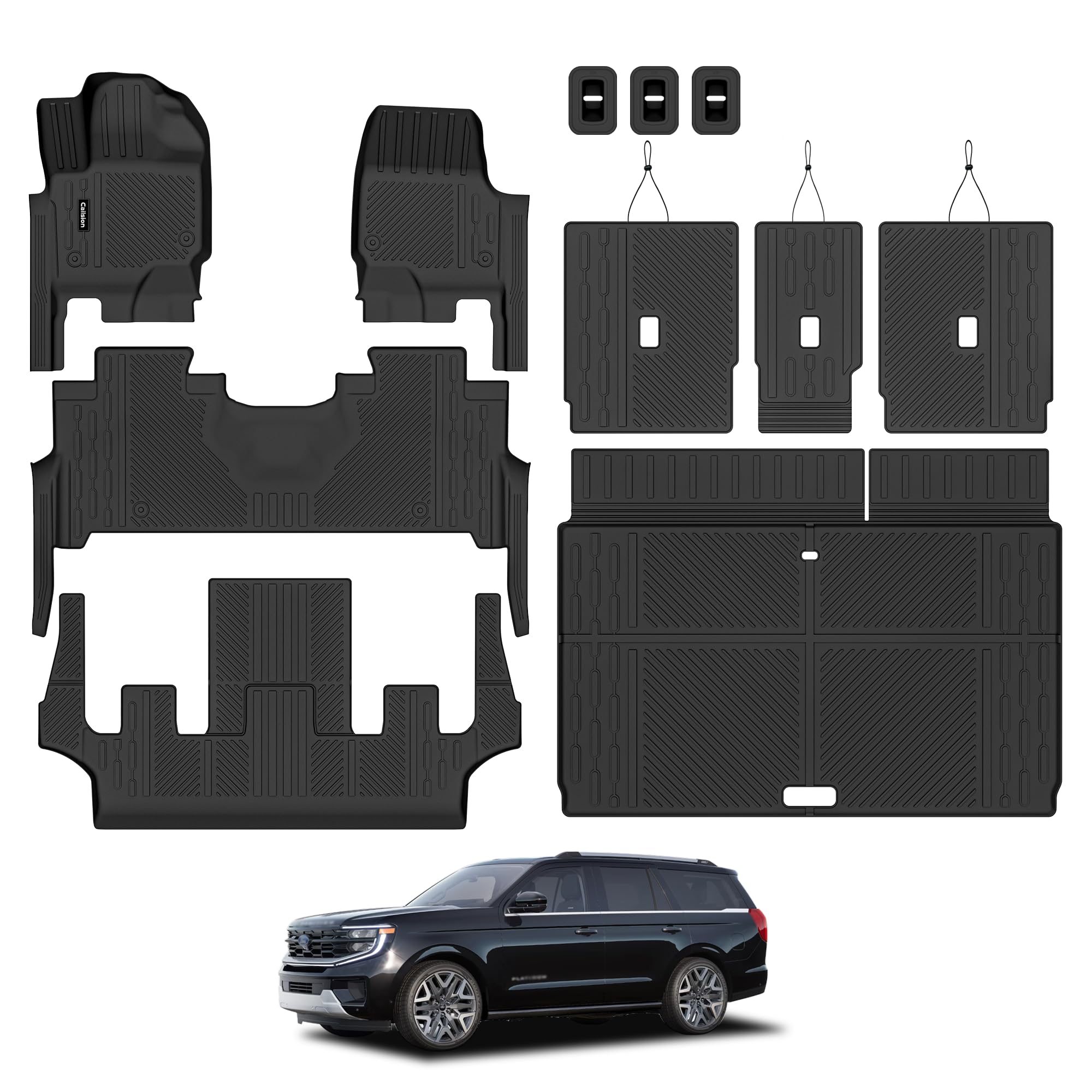 floor mats & trunk liner & backrest mats for 2025 ford expedition standard 7-seats—all-weather, stain-resistant car floor liners, accessory custom fit for expedition 2025 7-seat (no for max), black