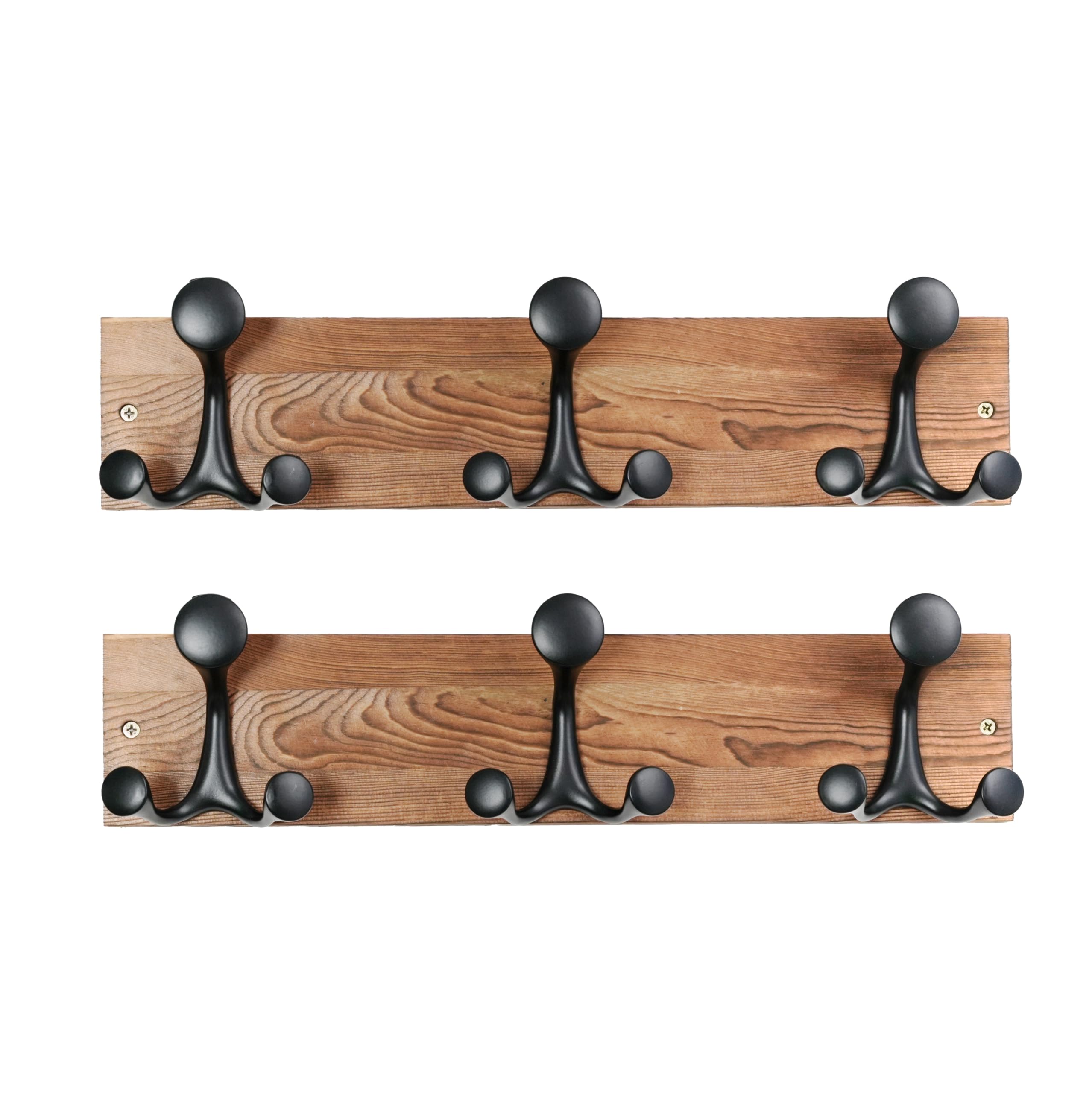 HONSKY Coat Rack Wall Mounted 43cm Rustic Pine Base Black 9 Hooks,2 Pack