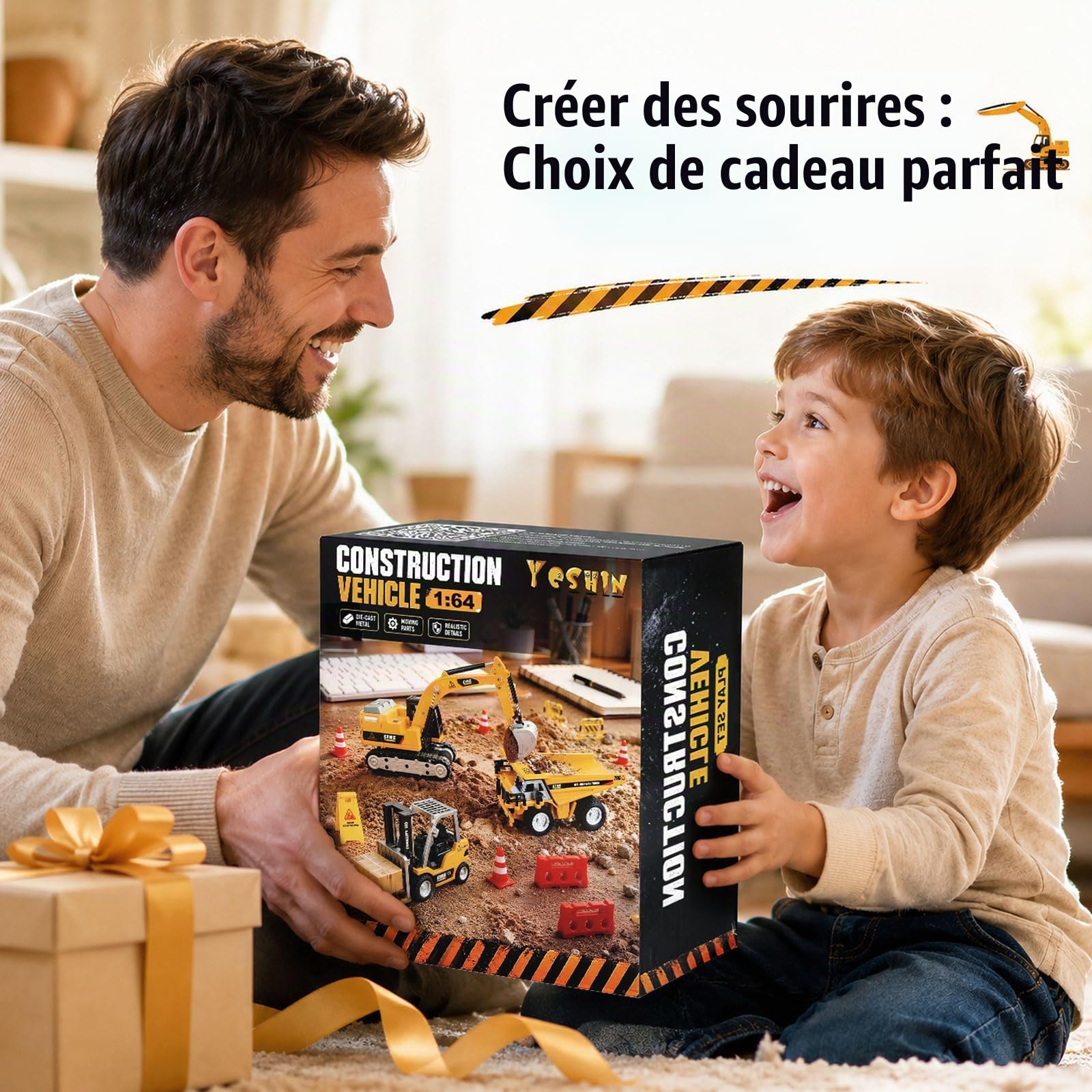 YESHIN Ensemble de véhicules de chantier RC 3 en 1, 1:64 Chariot élévateur télécommandé, pelle & camion benne basculante avec bac à sable & sable de jeu, 2,4GHz jouet de chantier télécommandé pour