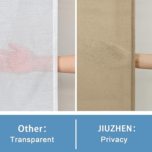 Miniatura 4 de JIUZHEN Cortinas traslúcidas de lino de arpillera de 96 pulgadas de largo, 2 paneles con alzapaños, bolsillo para barra, filtrado de luz, cortinas