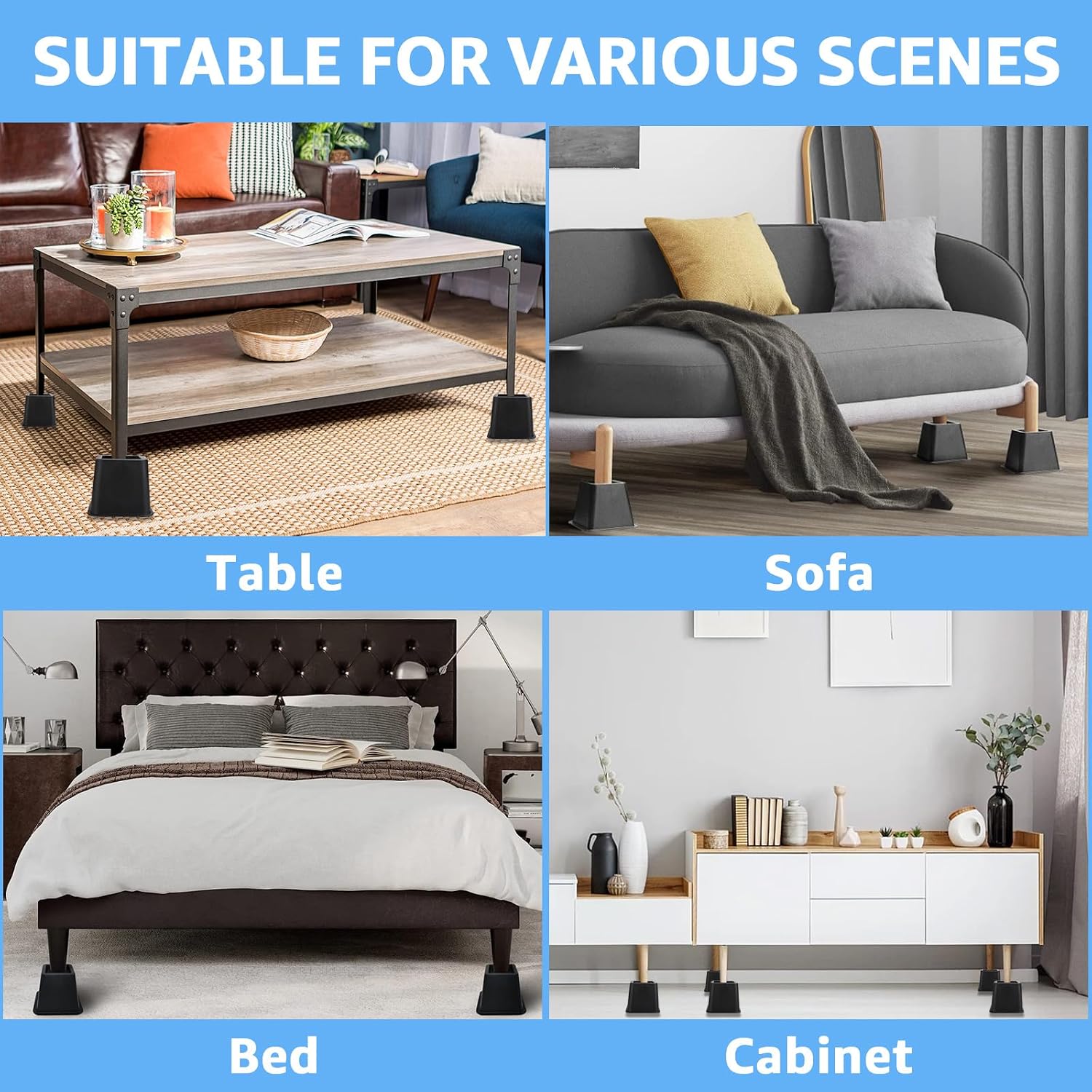 WOPPLXY 6 Pcs Bed Risers 3 Inch, Heavy Duty Furniture Risers, Bed Lifts Risers - Supports Up to 3300 lbs, Square Bed Frame Lifts Risers for Bed, Couch, Desk, Sofa, Chair, Table Legs Extenders