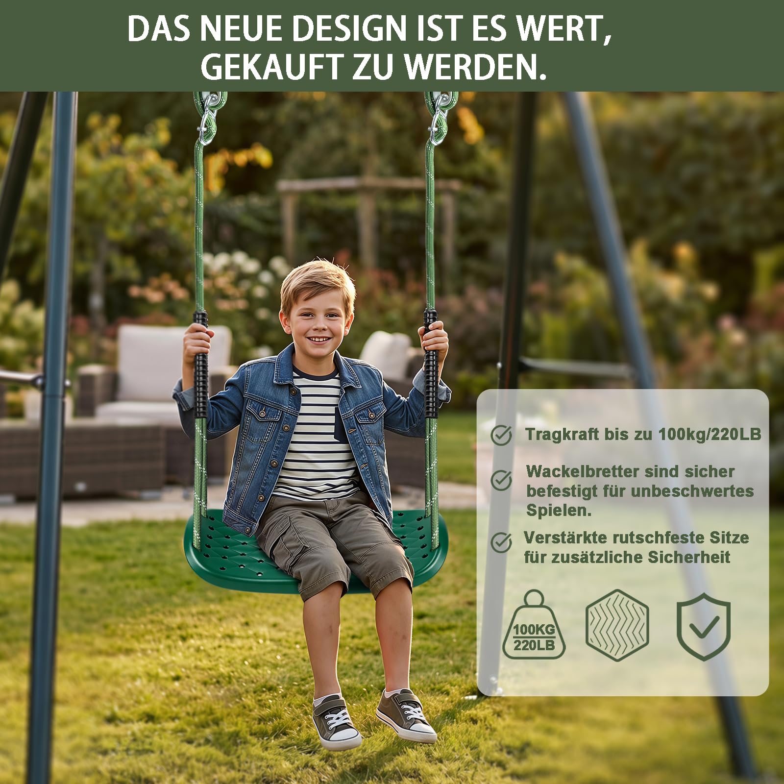 Schaukel Outdoor, Rutschfester Baum Schaukelsitz für Erwachsene,Grün