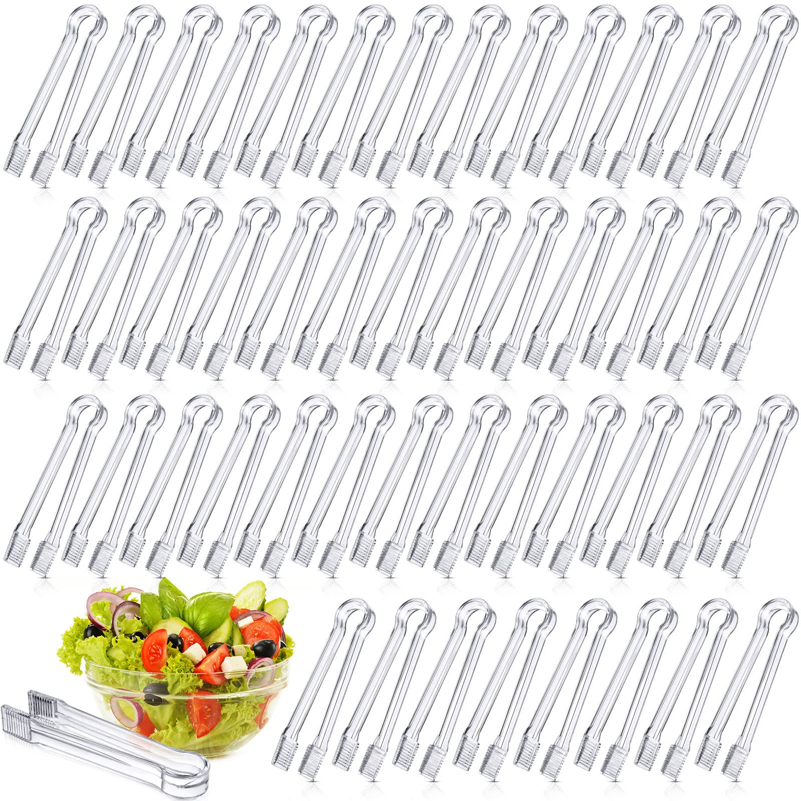 Nuogo Plastic Buffet Serving Tongs Clear Kitchen 6.3'' Ice Utensils Mini for Food Salad Barbecue Cookies Tea Coffee Appetizers Party Supplies (48 Pcs)